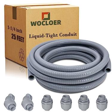 Imagem de Wocloer Conduíte líquido apertado, kit de conduíte elétrico e conector flexível não metálico de 3,5 cm, com 4 conexões retas e 2 ângulos. Diâmetro de 3,5 cm