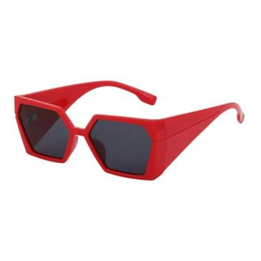 Imagem de Ã“culos de sol hexágono irregular feminino para homem luxo vintage óculos de sol grande quadro ao ar livre, vermelho preto