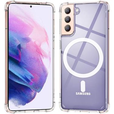 Imagem de KIOMY Capa de celular magnética para Samsung Galaxy S21+/S2 Plus 5G transparente à prova de choque airbag capa protetora, design híbrido, parte traseira rígida de policarbonato e moldura de TPU