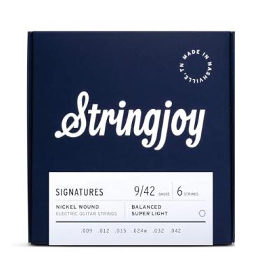 Imagem de Stringjoy BAL9 Signatures Cordas de guitarra enroladas em níquel, calibre 9-42 superleve, cordas para guitarra elétrica para tom aprimorado, conjunto de 6 cordas elétricas