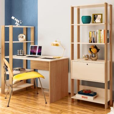 Imagem de Conjunto Home Office Match C/ Escrivaninha E Estante Off White/carvalho Artely Off White/carvalho