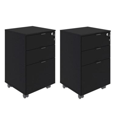 Imagem de Kit 2 Gaveteiros Volante 2 Gavetas e 1 Gaveta para Pastas Kugv43 Kuadra Espresso Móveis Preto Onix