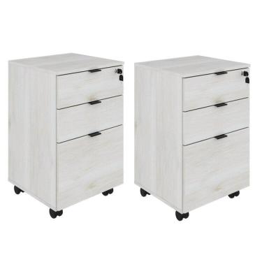 Imagem de Kit 2 Gaveteiros Volante 2 Gavetas e 1 Gaveta para Pastas Kugv43 Kuadra Espresso Móveis Snow/Preto Ônix