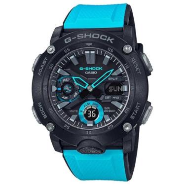 Imagem de Casio Relógio masculino analógico-digital de quartzo com pulseira de resina GA-2000-1A2ER, Azul, Pulseira