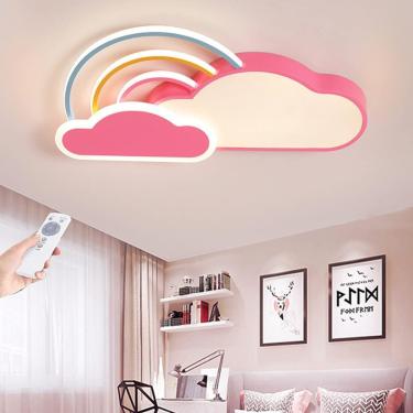 Imagem de Luminária de teto LED para berçário, moderna, desenho animado, nuvens brancas, arco-íris, meninos, meninas, luminária de teto, abajur acrílico, controle remoto, quarto de bebê, sala de estar