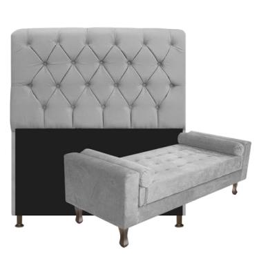 Imagem de Kit Recamier Sofá Calçadeira Divã Félix 160 cm e Cabeceira Estofada Lady 160 cm Para Cama Box Queen Size Suede Cinza - AM Decor