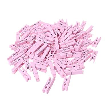 Imagem de Topxome 100 peças mini roupas de madeira natural papel fotográfico pino prendedor de roupa clipes de artesanato escola escritório papelaria (rosa)