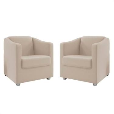 Imagem de Poltrona Decorativa Estofada KIT 02 Cadeiras Sala de Estar Quarto Recepção Luxo Mariana (Suede bege)