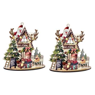 Imagem de oshhni 2x Casa de Natal 3D Puzzles Set Presentes de Natal de Madeira, Artesanato DIY Casa de Natal Puzzle Presente Decorações de Mesa para Meninos
