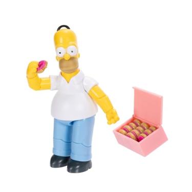 Imagem de The Simpsons Boneco colecionável Homer Simpson de 12,7 cm da JAKKS Pacific, inclui acessório de caixa de donut e donut, totalmente articulado, embalagem de exibição de colecionador