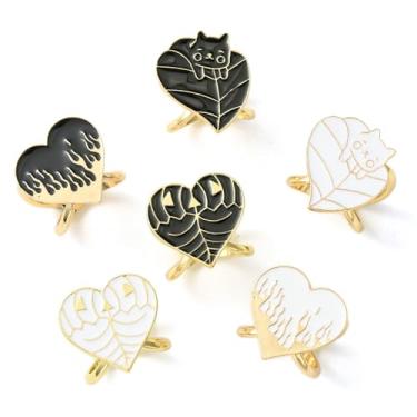 Imagem de LiQunSweet 12 peças 6 estilos preto branco coração liga esmalte cachecol fivela anel elegante suporte para lenço pano dia dos namorados festa de casamento banquete presente, Sem Pedra Preciosa