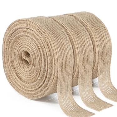 Imagem de joycraft Fita de tecido de serapilheira de juta de 33 metros, rolo de 3/10.2 cm x 3, fita de artesanato de tecido marrom para arco grande, grinalda, casamento, embrulho de presente, lembrancinha de