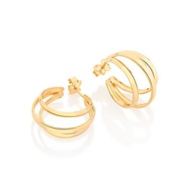 Imagem de Brincos banhado ouro 3x 24k 18k e 22k femininos meia argola rommanel 3