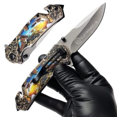 Imagem de Canivete Cabo Metal Semi Automático Com Clip Trava Liner Lock Para Sob