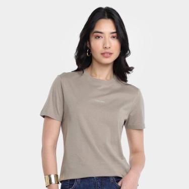 Imagem de Camiseta Calvin Klein Mini Logo Feminina, Caqui, M