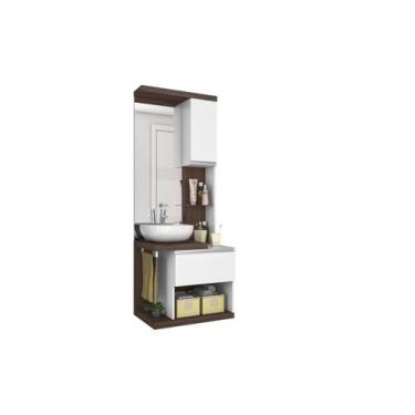 Imagem de Armário Para Banheiro com Espelho Paris Nogal Ebano e Branco - Celta M