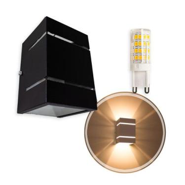 Imagem de kit 3x Arandela Preta + LED 5W 3000K luminária Externa Parede Muro  2 
