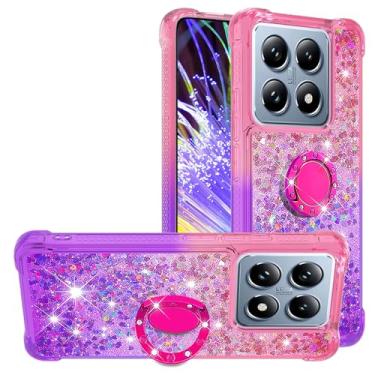 Imagem de Ephoou Para Xiaomi 14 T Pro/Xiaomi 14 T com suporte de anel, meninas, mulheres, brilhante, brilhante, brilhante, líquido, flutuante, capa gradiente de areia movediça para Xiaomi 14T Pro. JB-Rosa Roxo