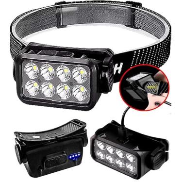 Imagem de Lanterna de Cabeça RecarregáveL Com Sensor de Movimento E 5 Modos de Uso, Farol de Cabeça 8 LEDS, à prova d'água IPX5 para Caminhadas Noturnas, Corridas, Ciclismo, Trabalhos norturnos
