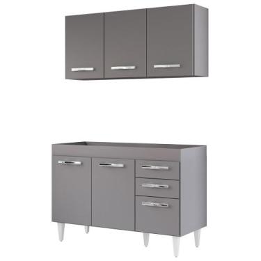 Imagem de Armário Aéreo Honduras e Balcão Gabinete sem Tampo 120cm Suécia Cinza 