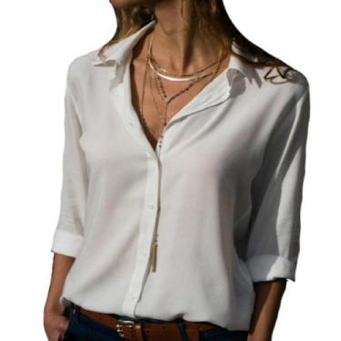Imagem de Camisa Social Feminina Lisa Manga Longa Uniforme  - Gisele Freitas, G