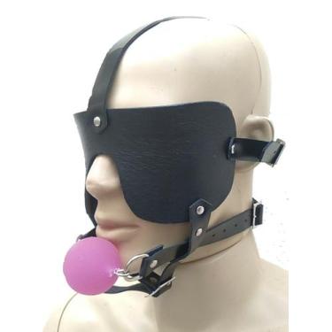Imagem de Gag Ball Mordaça de tiras com bola e venda MO010 Couro Legítimo - Bloo