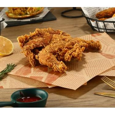 Imagem de Papel de cozimento de cera Deli, 50 folhas de papel kraft quadrado absorvente de óleo, tema de jornal, sanduíche, à prova de gordura, para cestas de alimentos, papel para bolos, pães, batatas fritas,