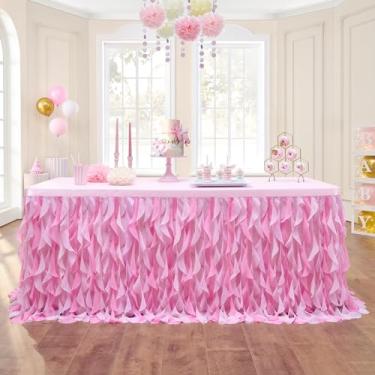 Imagem de Leegleri Saia de mesa tutu rosa bebê de 1,8 m, saia de mesa de tule para mesas retangulares e redondas, toalha de mesa tutu com babados para princesas meninas primeira festa de aniversário de meninas