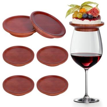 Imagem de Whaline 4 peças de topo de charcutaria de taça de vinho redondo marrom escuro topo de vidro de bambu porta-copos pratos de aperitivo de vinho para reuniões de família, restaurantes, bares