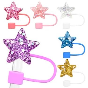 Imagem de 6 peças de cobertura de palha estrela para Stanley 1,134 g tampa de palha de silicone pontas de palha reutilizáveis para canudos de 1 cm