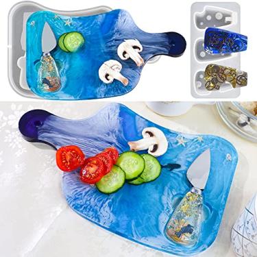 Imagem de RESIN GO Moldes de resina para utensílios de mesa, bandeja quadrada molde de resina de silicone, forma de queijo, punho, faca de garfo moldes de silicone para resina, talheres conjunto de louça moldes de silicone para resina epóxi