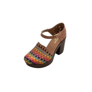 Imagem de Macarena Collection Sandália feminina casual plataforma plataforma Huarache couro colorido estilo mexicano 4237, Cores, 36