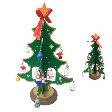 Imagem de Mini Arvore de Natal Natalino Madeira Enfeite Papai Noel Boneco de Neve Arvore Decoraçao Estante Mesa Escritorio Trabalho Casa Festa Fim de Ano