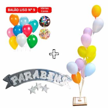 Imagem de Suporte Pega balão 12 Hastes + Plaquinha (parabéns) - Usina de arte, p