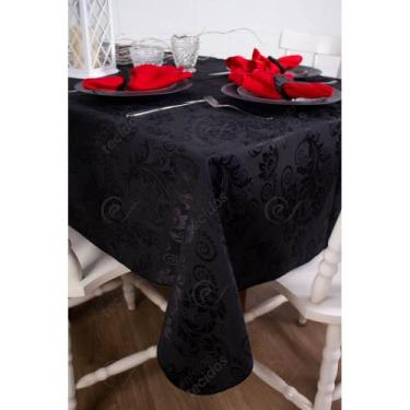 Imagem de Toalha de Mesa Quadrada em Tecido Jacquard Preto Arabesco Tradicional 