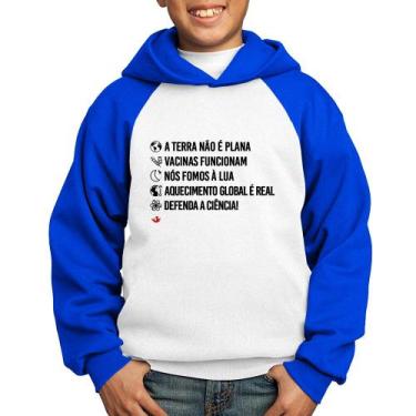 Imagem de Moletom Infantil Defenda a ciência! - Foca na Moda, Branco, Azul, 12
