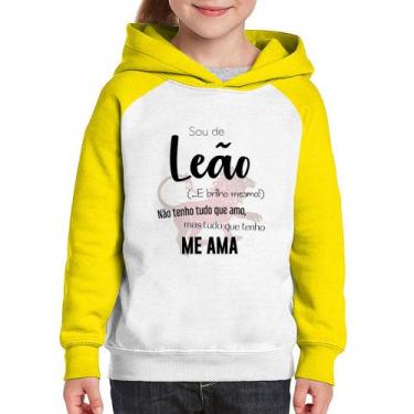 Imagem de Moletom Infantil Sou de Leão - Foca na Moda, Branco, Amarelo, 6