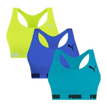 Imagem de Kit 3 Tops Puma Nadador Sem Costura Feminino - Selene, Verde, Azul, G