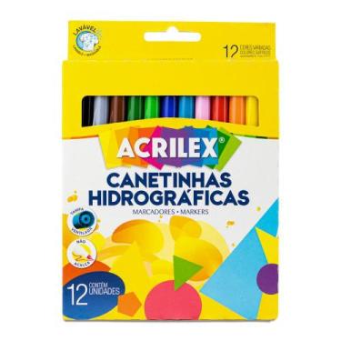 Imagem de Canetinha Hidrográfica Lavável Acrilex 12 Cores Não Afunda
