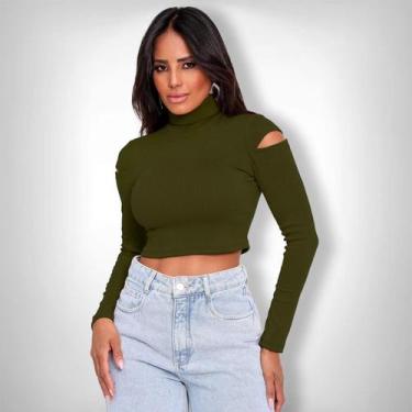 Imagem de Cropped Blusa Feminina Cacharrel Gola Alta Manga Longa - Swiss Boutiqu