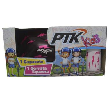 Imagem de Kit Capacete Ciclismo Kids Raio + Garrafa Squeeze 250ml Rosa - PTK