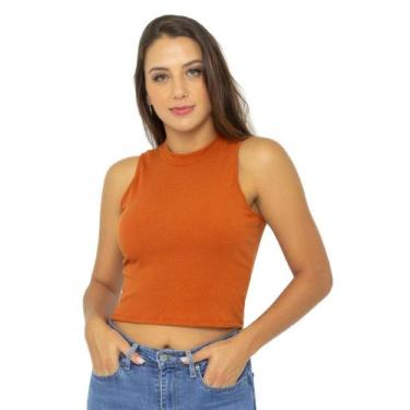 Imagem de Cropped Regata Adamas Gola alta malha canelada, Terracota, G