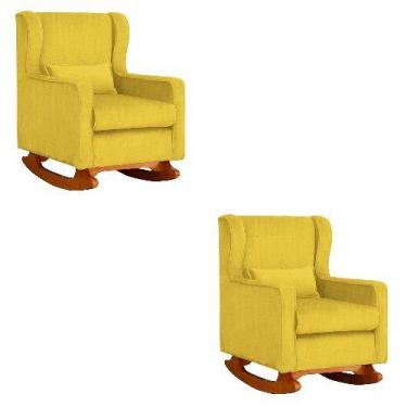 Imagem de Kit 2 Poltrona Aurora Balanço Vovo Suede Amarelo  - FM - Fina Mobília