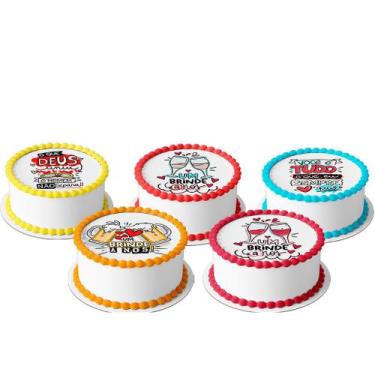 Imagem de 5 Papel Arroz comestível para mini bento cake  Bolo 10 Cm Redondo fest