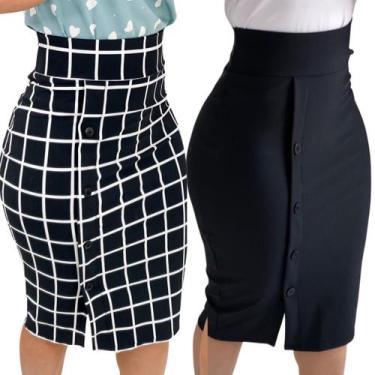 Imagem de Kit 2 Saias Lápis Midi Evangélica Com Fenda e Botões - Look Modas Octa