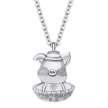 Imagem de DALANE Colar com pingente de porco sorridente banhado a ouro antigo de liga metálica, pingentes de joias presentes para mulheres, 19mm x 15mm, Zinco, Sem Pedra Preciosa