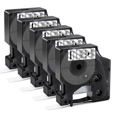 Imagem de BEYONDTEK Fita de etiqueta 45010 para Dymo D1 preta em fita transparente compatível com refis de etiquetadora Dymo transparente 1/2 polegada x 23 pés para DYMO LabelManager 160 PnP 260P 210D 280 420