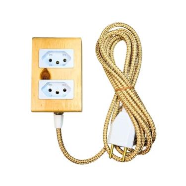Imagem de Extensão Elétrica Decorativa em Madeira 2 Tomadas Cabo Revestido em Tecido 3 Metros 10A Bivolt