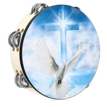 Imagem de Fiada Pandeiros Dove para adultos, igreja, dança cristã, pandeiro, cruz, fileira dupla, bíblia, sino de mão, para igreja, festa de oração, percussão, instrumento musical, sino de mão