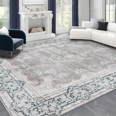 Imagem de DECOMALL Tapetes de área laváveis Maila 8x10, tapete boêmio tradicional, tapete grande vintage envelhecido antiderrapante para sala de estar quarto, 2,4x3 m cinza